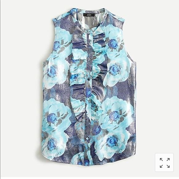 NWT J Crew ruffle front floral sleeveless top - Picture 2 of 7